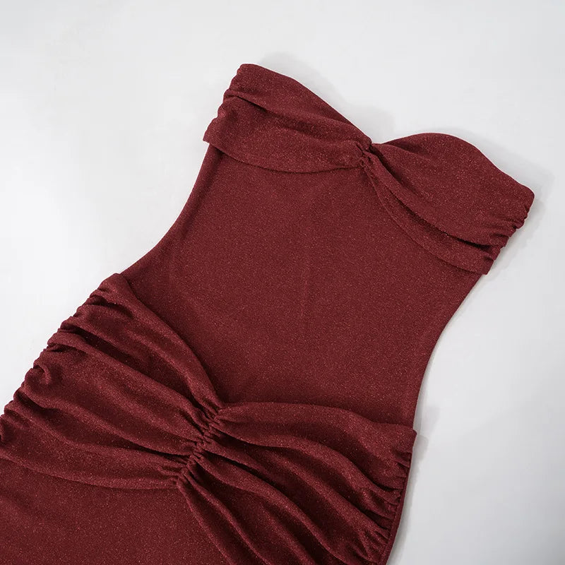 שמלת מקסי סטרפלס נצנצים בעיצוב כיווצים - Harlee