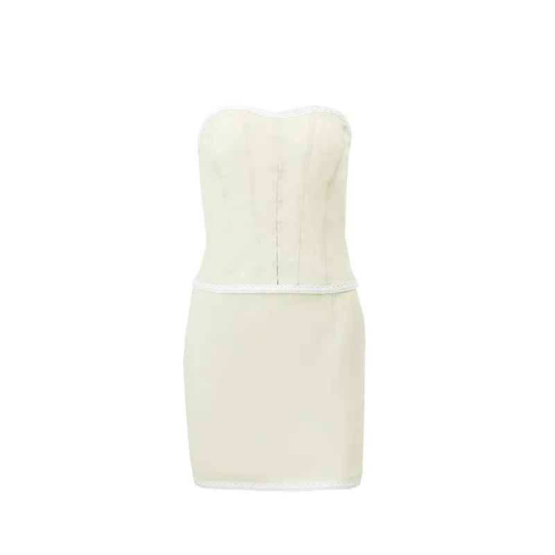 סט שני חלקים מחוך סטרפלס סגירת סיכות וחצאית מיני צמודה - Belen