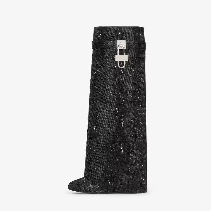 High heel boots with glittering rhinestones and a lock - Bailey