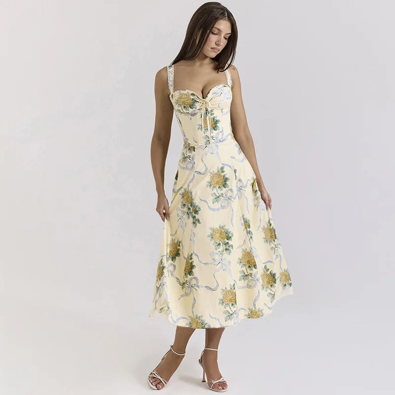 שמלת מידי אלגנטית בהדפס פרחוני בגזרת A - פלוריין