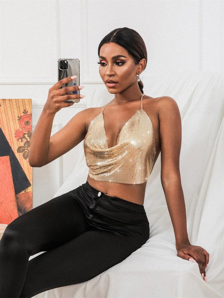 Sparkling Rhinestone Top with Dropped Collar - Harley