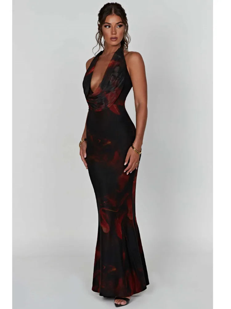 שמלת מקסי צווארון נופל גב פתוח - Azariah