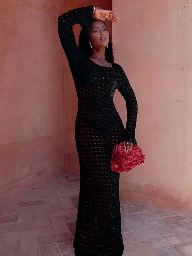 שמלת מקסי חוף רשת  - סול