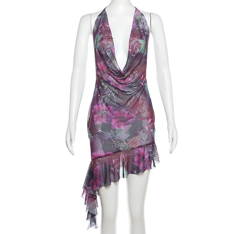 שמלת מיני קייצית בעיצוב צווארון נופל בעיטור מלמלה גב פתוח - Zariah