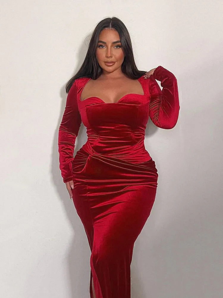 שמלת מקסי קטיפה בעיצוב שסע - פראג