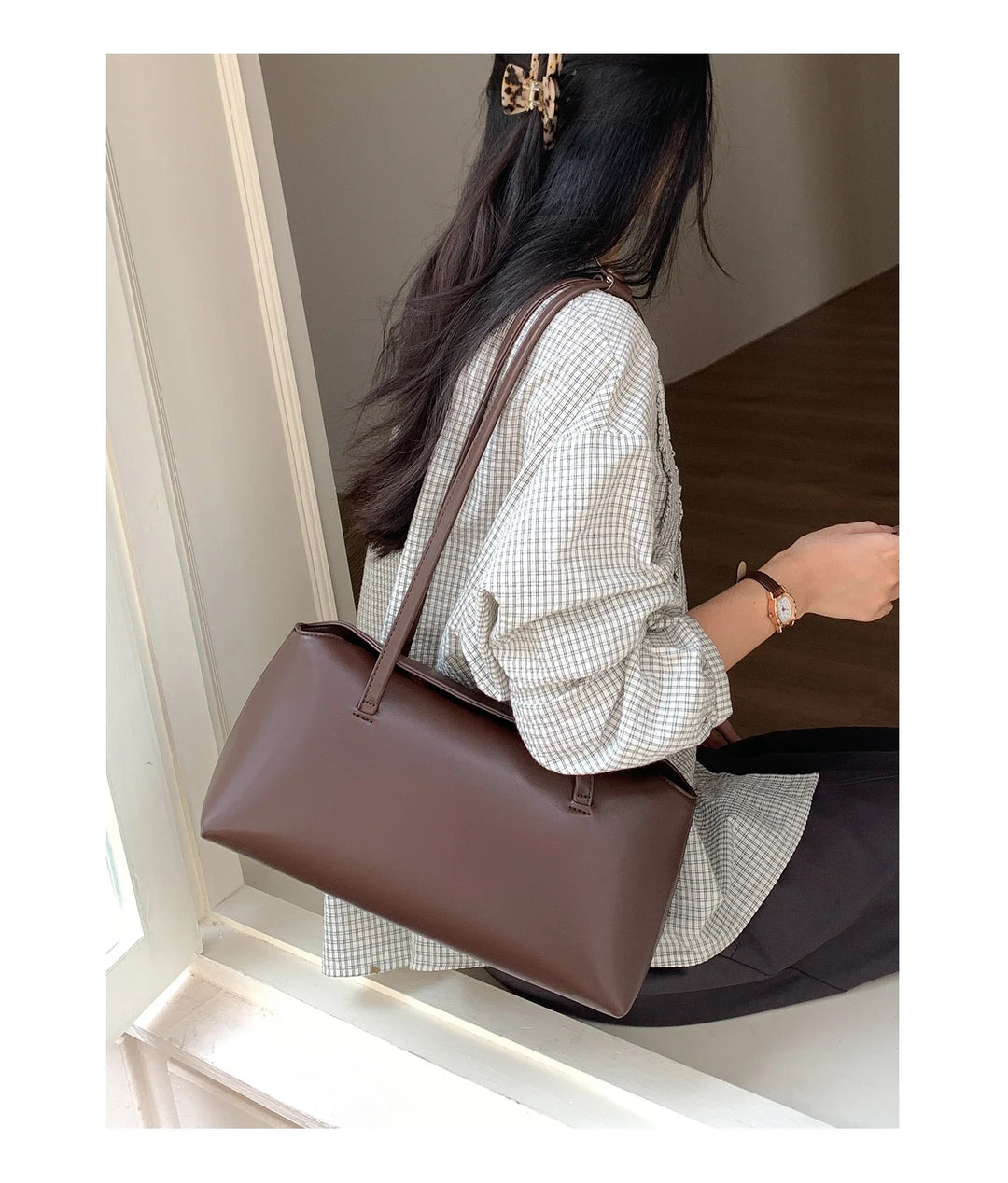Faux leather bag with rectangular design