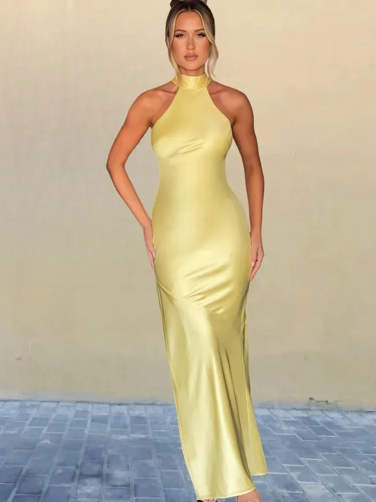 שמלת סאטן מקסי קולר בעיטור שסע - אמארי