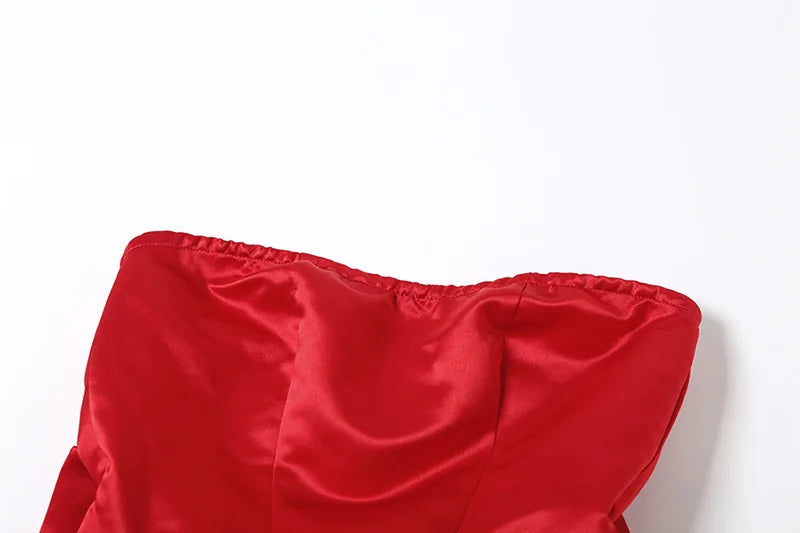 שמלת מיני סטרפלס סאטן בגזרת A בעיטור פפיון בגב - טאיסיה