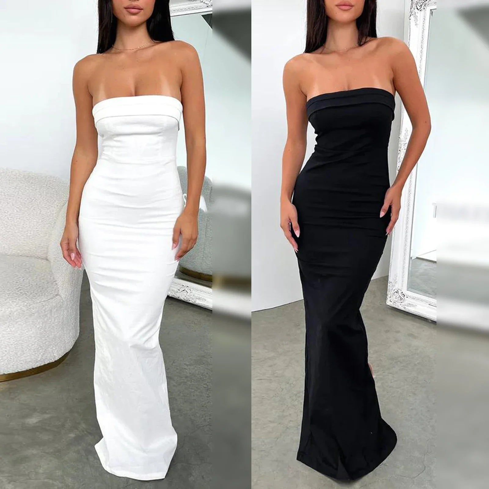 שמלת מקסי סטרפלס אלגנטית - זורי