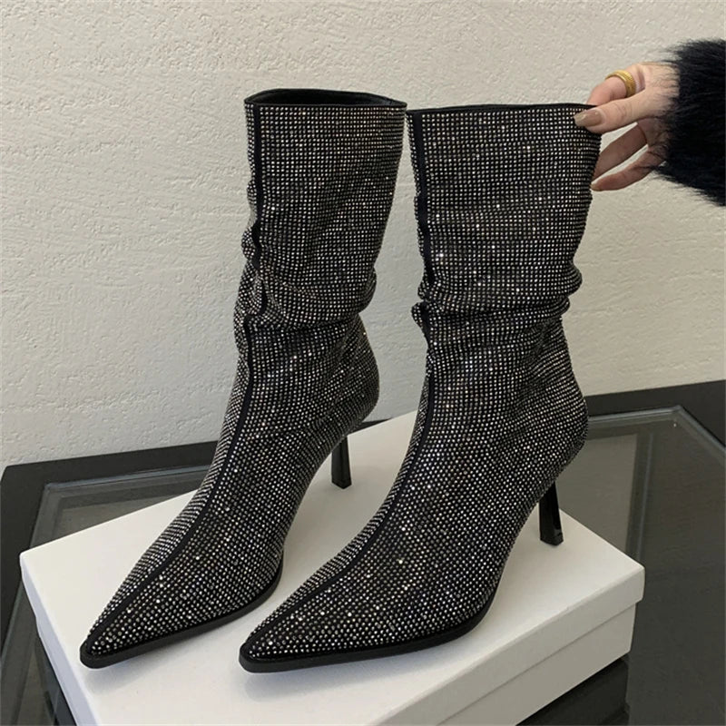 Pointed-heel boots with glittering rhinestones - Blakely