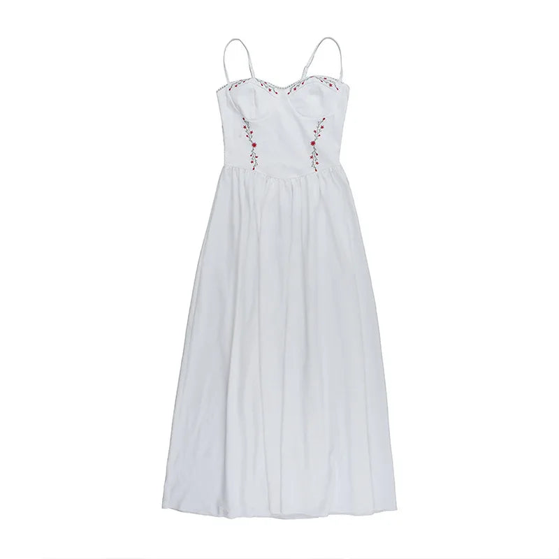 שמלת מקסי בעיצוב כפרי בעיטור רקמת פרחים - בלנקה