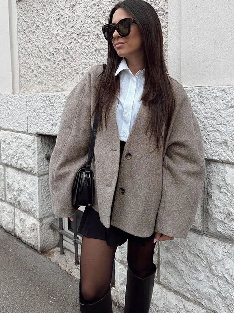 ג'קט צמר קצר סגירת כפתורים - לילי