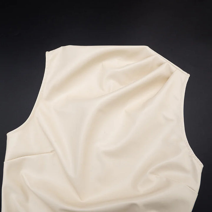 Faux leather mini dress with pleats - SIERA