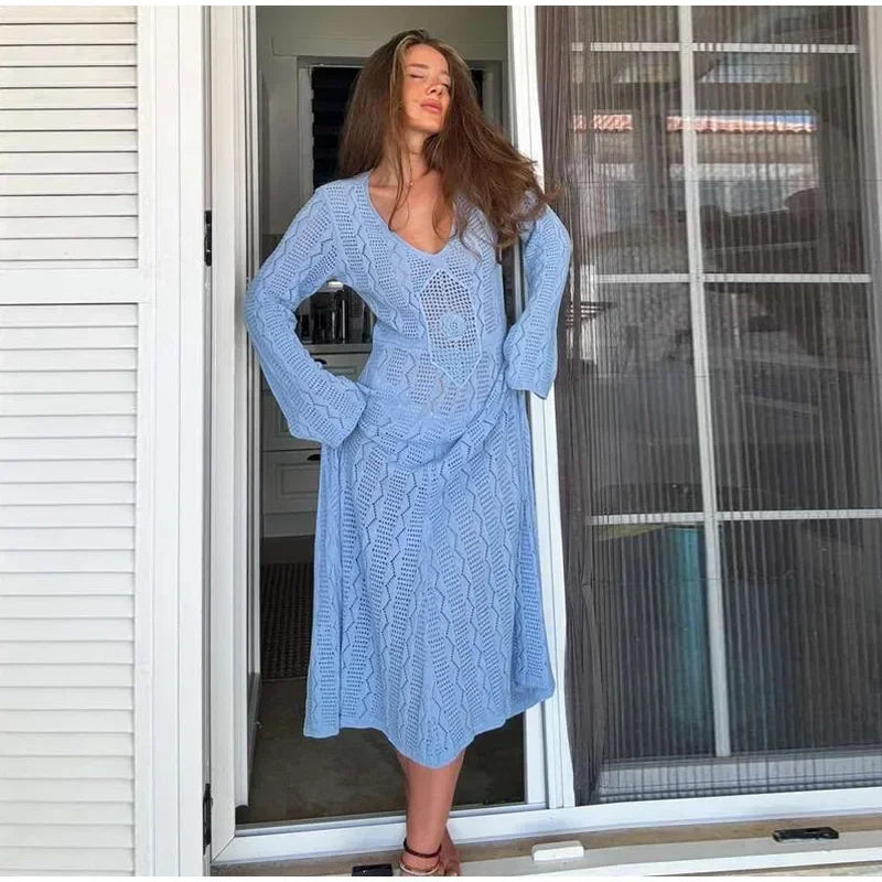 שמלת מקסי חוף סרוגה בעיטור פרח - Beatrice