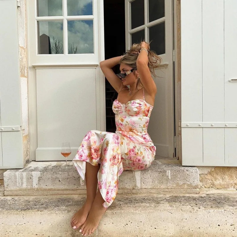 שמלת מקסי סאטן פרחונית - ליה