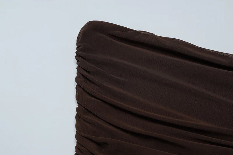 שמלת מקסי סטרפלס בעיטור שיפון - סיסיליה