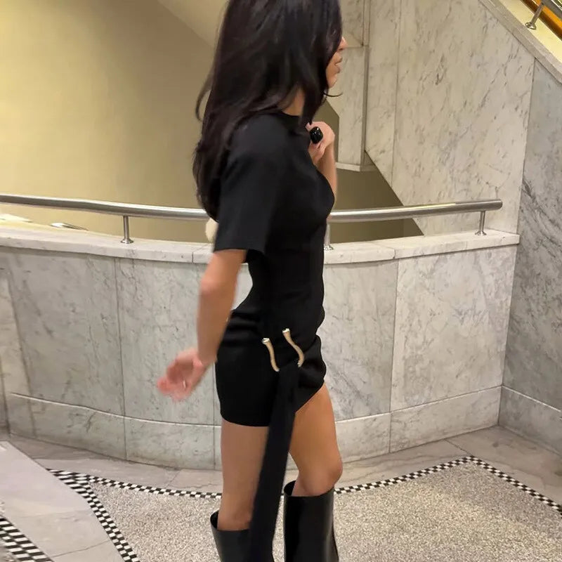 Specially designed mini dress with buckle and train decoration - Morgan