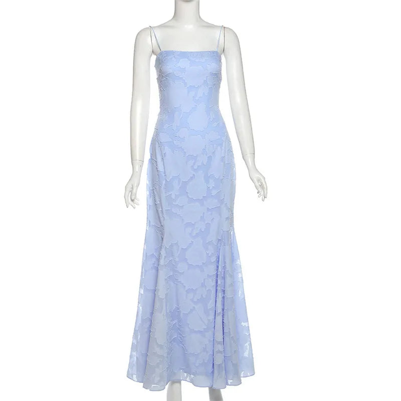 שמלת מקסי שיפון בעיטור רקמת עלים קשירה בגב להצמדה במותן - מונה ליז