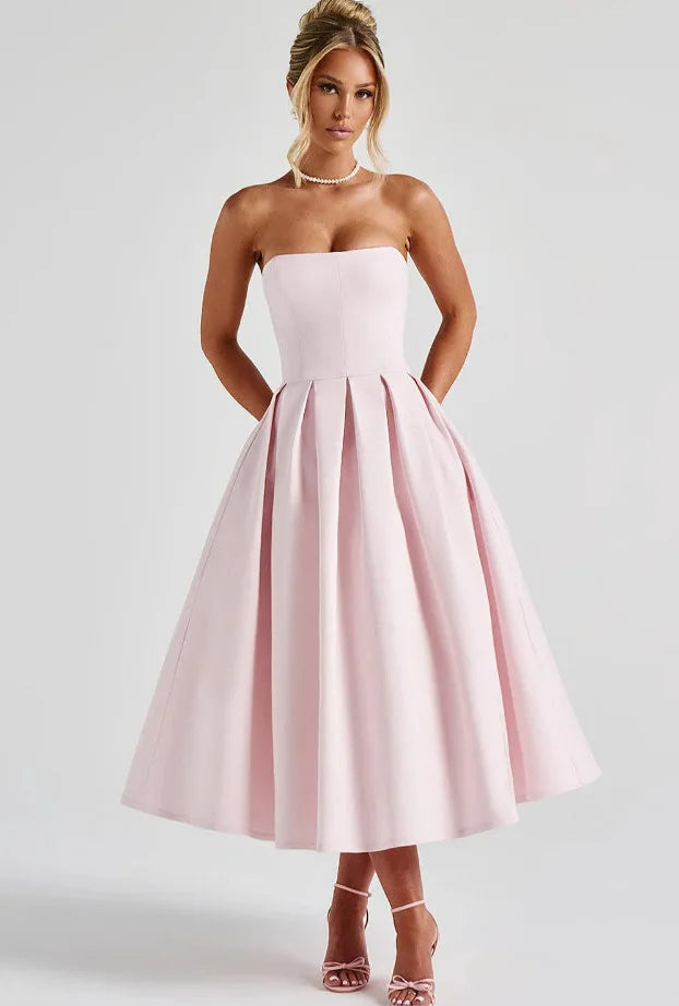 שמלת מידי סטרפלס בגזרת A - ארייא