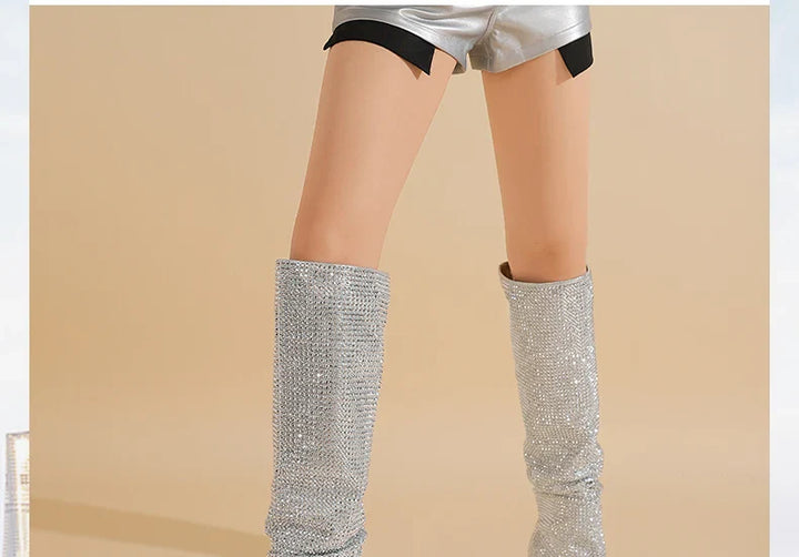 Heeled boots with glittering rhinestones - Daisy