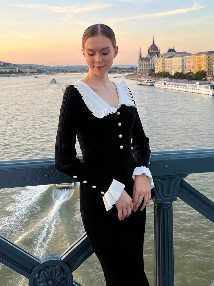 שמלת מידי סרוגה בסגנון וינטאג' - לאב