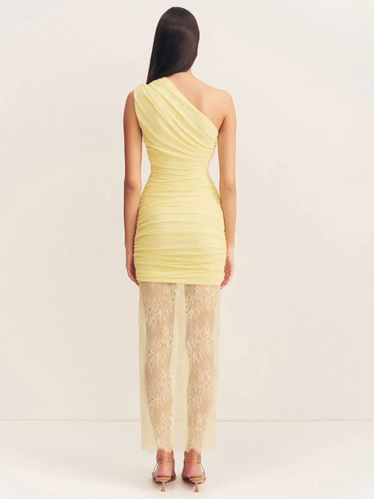 שמלת מקסי כיווצים בעיצוב תחרה - אמריז'ה