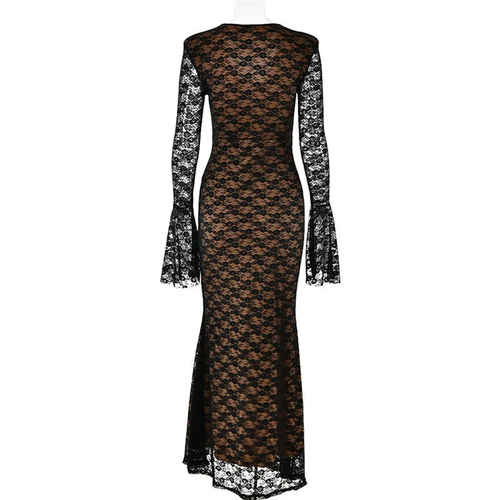 Bell Sleeve Lace Maxi Dress V Neckline - Zohara