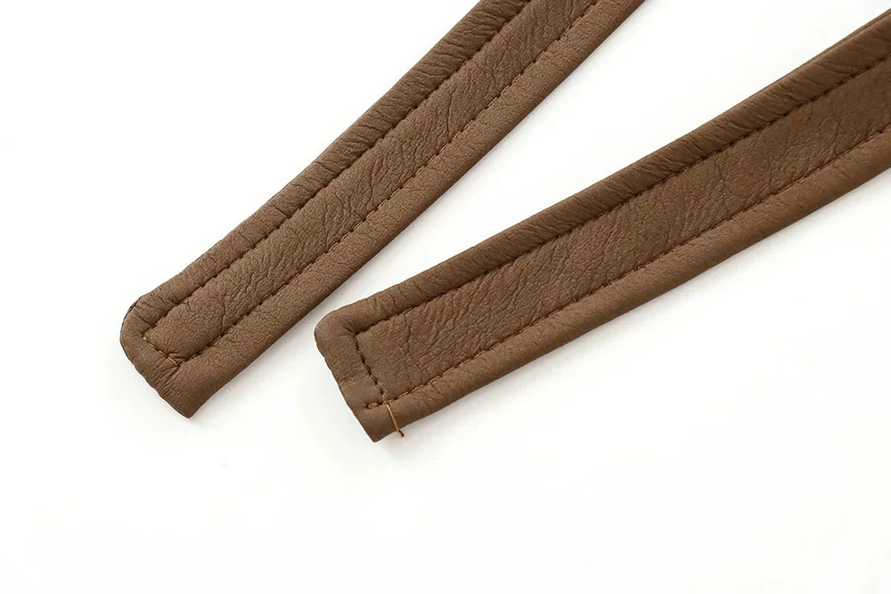 מעיל עור פרווה פנימית בעיצוב קשירת חגורה - מורן