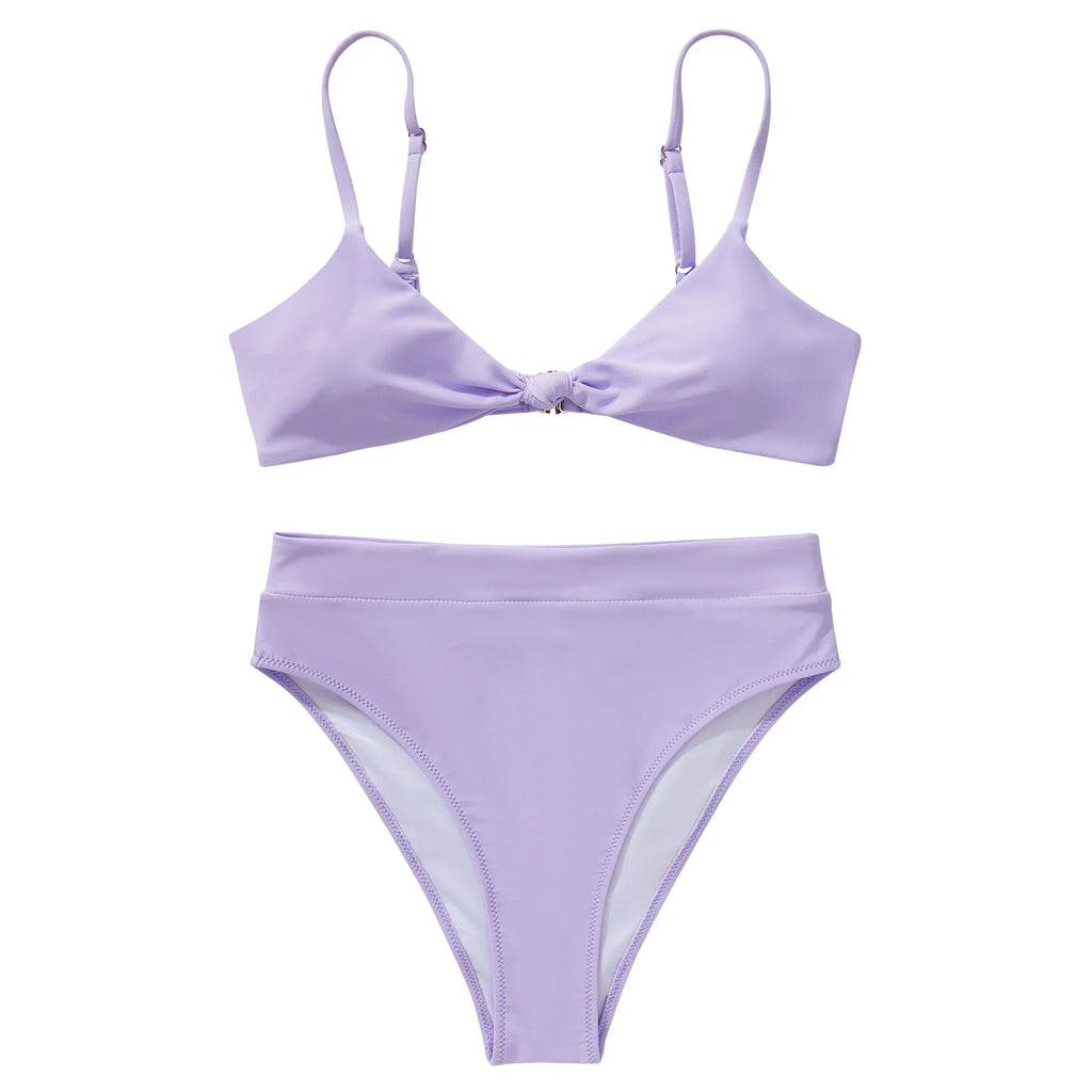 ביקיני תחתון גזרה גבוהה מחטב חזייה בקישוט קשר למראה מוצמד ומורם - שריל