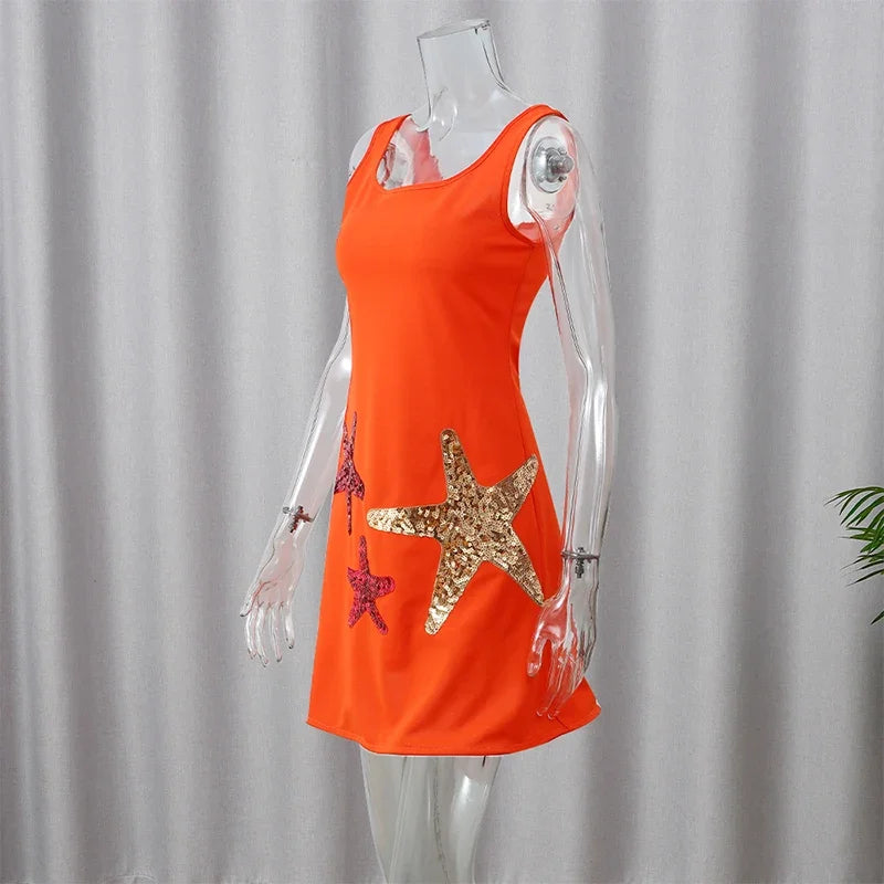 שמלת מיני בעיטור כוכבי ים פייטים - Daisy