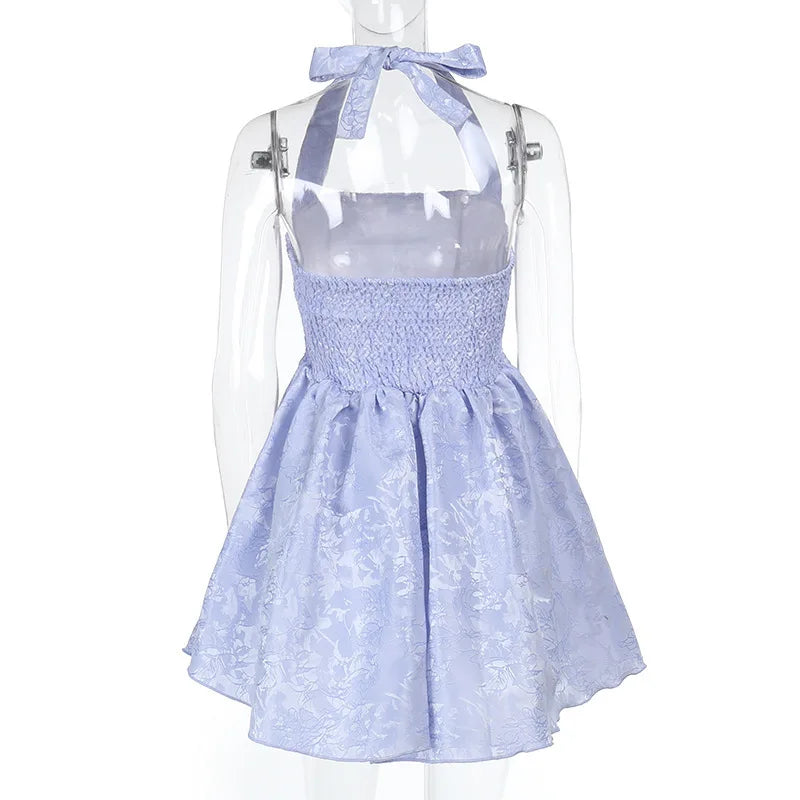 שמלת מיני בגזרת A בעיצוב רקמת איורי פרחים קשירה בצוואר - אל אריה