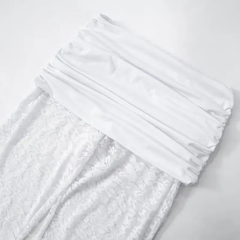 חליפת תחרה שני חלקים בגד גוף ומכנסיים ארוכים בעיטור חצאית מיני  - Meadow