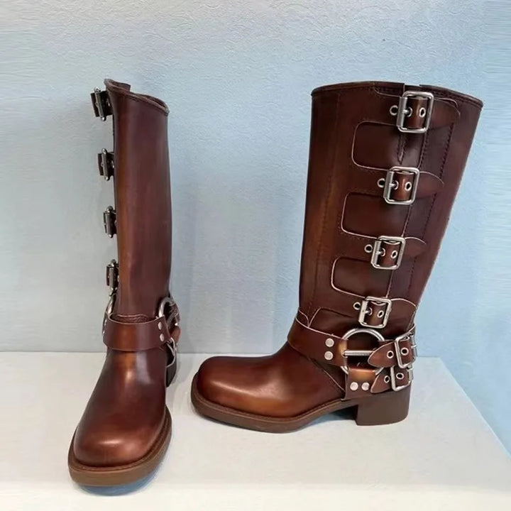 Faux leather boots with belt buckles - Tennessee