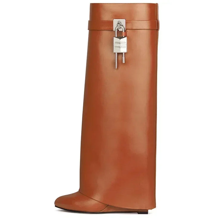 High heeled leatherette boots with lock decoration - Reese