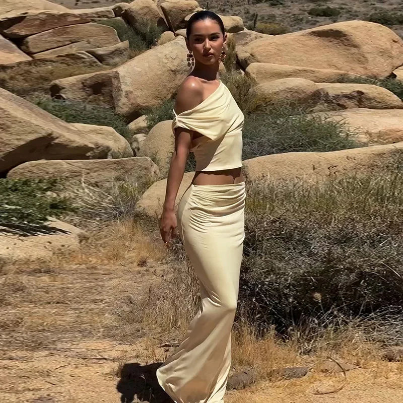 סט שני חלקים חצאית מקסי וחולצת כתפיים חשופות - ינאי