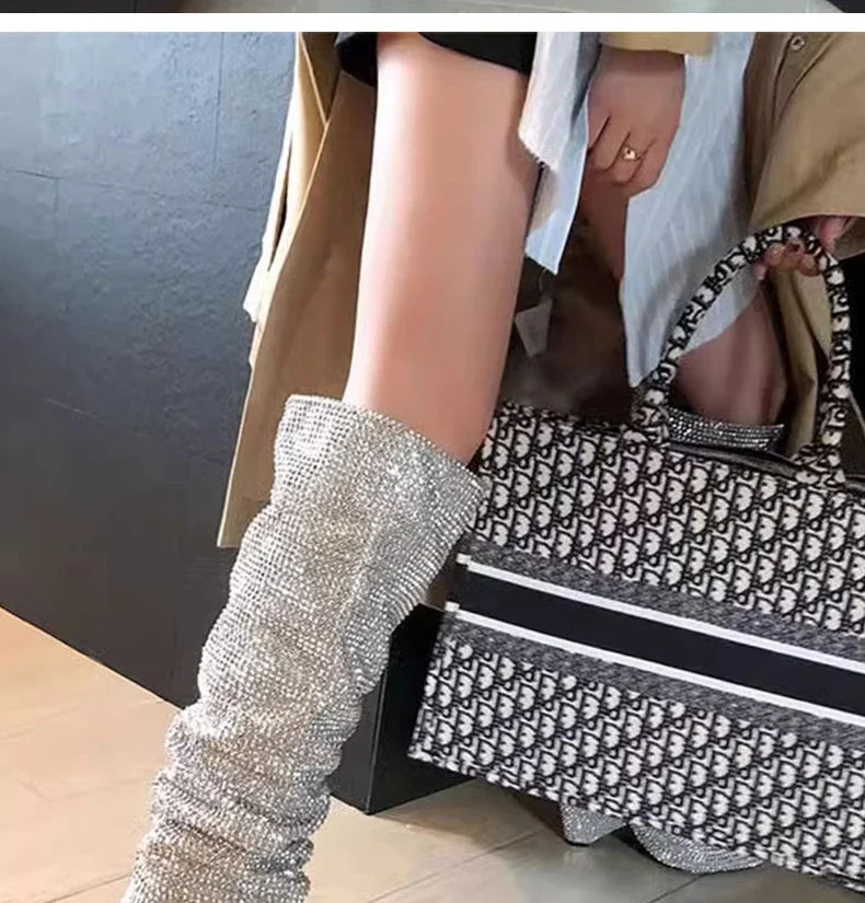 מגפי עקב בעיטור זרקונים מנצנצים - Daisy