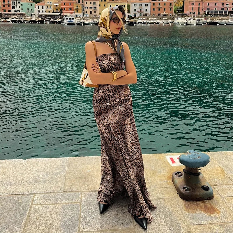 שמלת מקסי סטרפלס מנומרת - פרידה