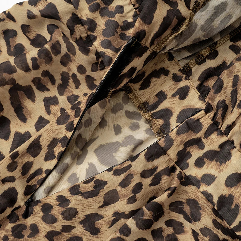 אוברול שיפון מנומר קצר בעיצוב שמלת מיני מחשוף V עמוק  - ג'יל