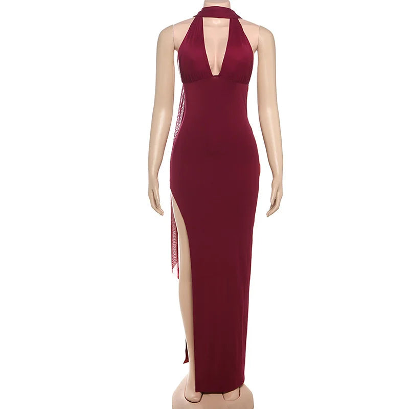 שמלת מקסי בעיצוב שסע בעיטור צעיף תואם - טלאור