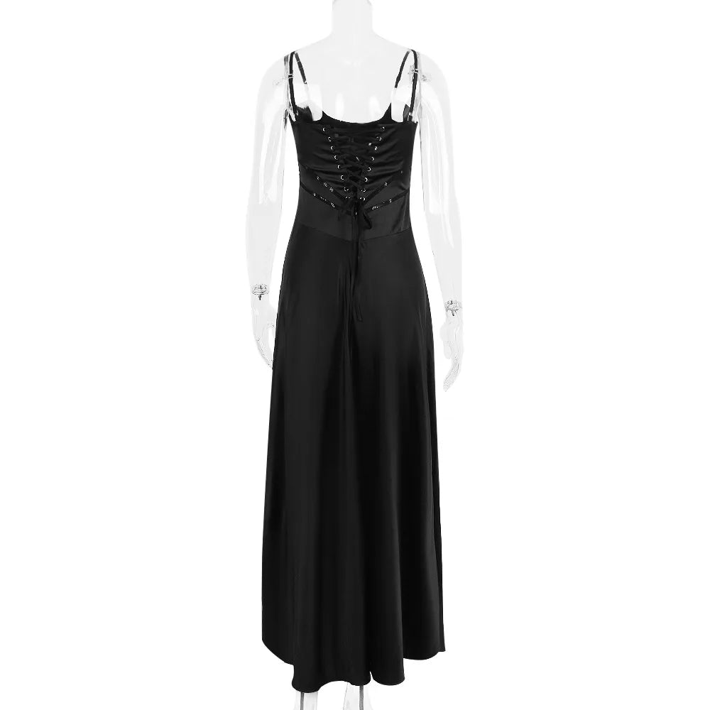 שמלת מקסי סאטן קשירה בגב להצמדה במותן - Lilia