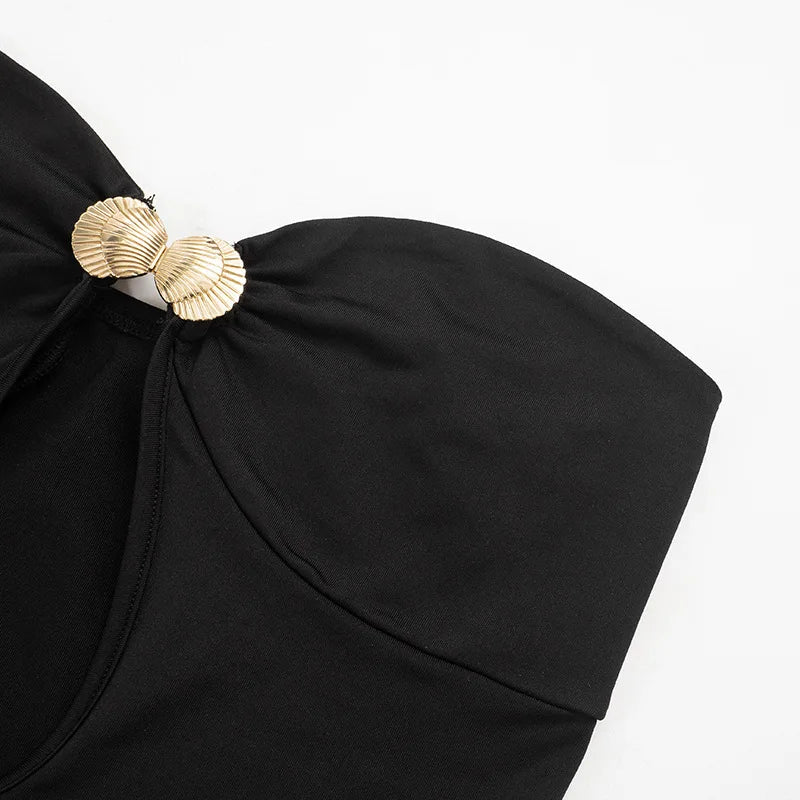 שמלת מיני סטרפלס בעיטור צדפות זהב - שונית