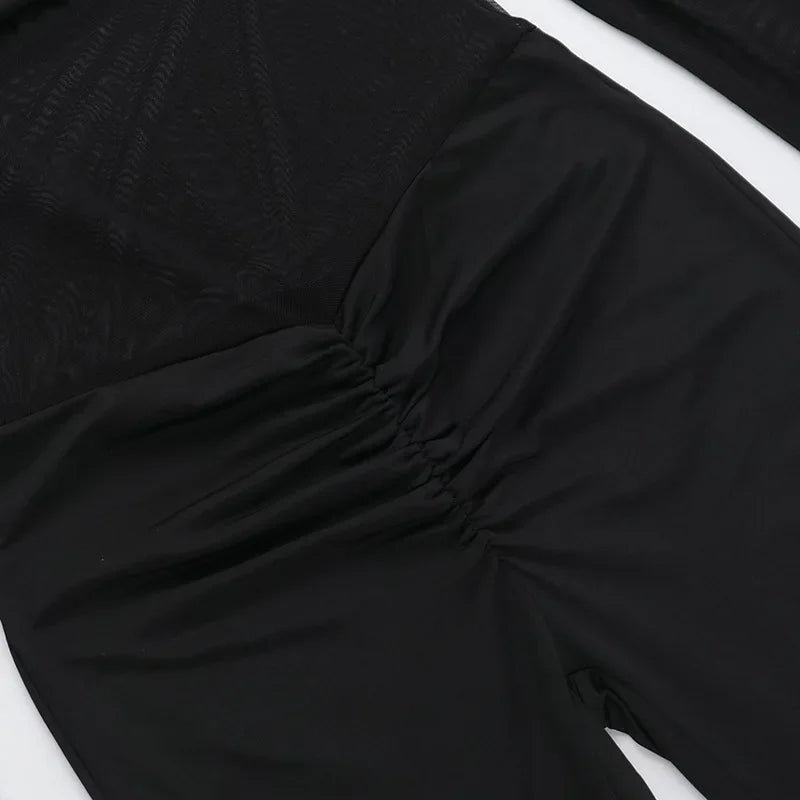 אוברול בד מחטב בעיצוב רשת וכתפיים חשופות מכנסי פדלפון - מאיה לי