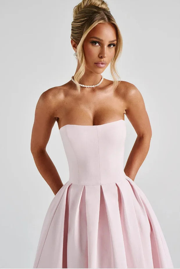 שמלת מידי סטרפלס בגזרת A - ארייא