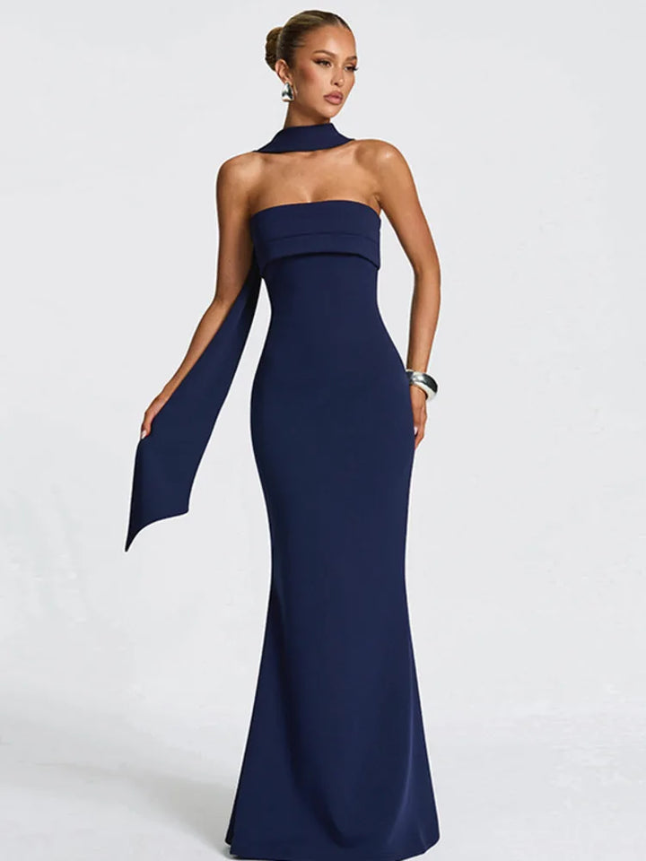 Strapless maxi dress with scarf decoration - MAROM