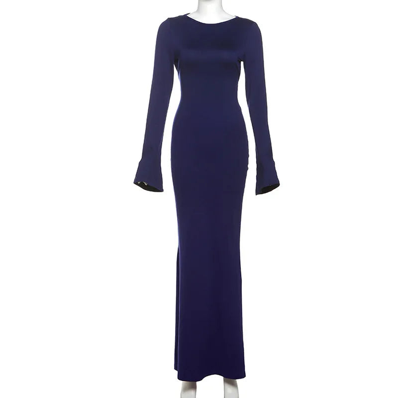 שמלת מקסי גב פתוח שרוולי פעמון - בלוברי