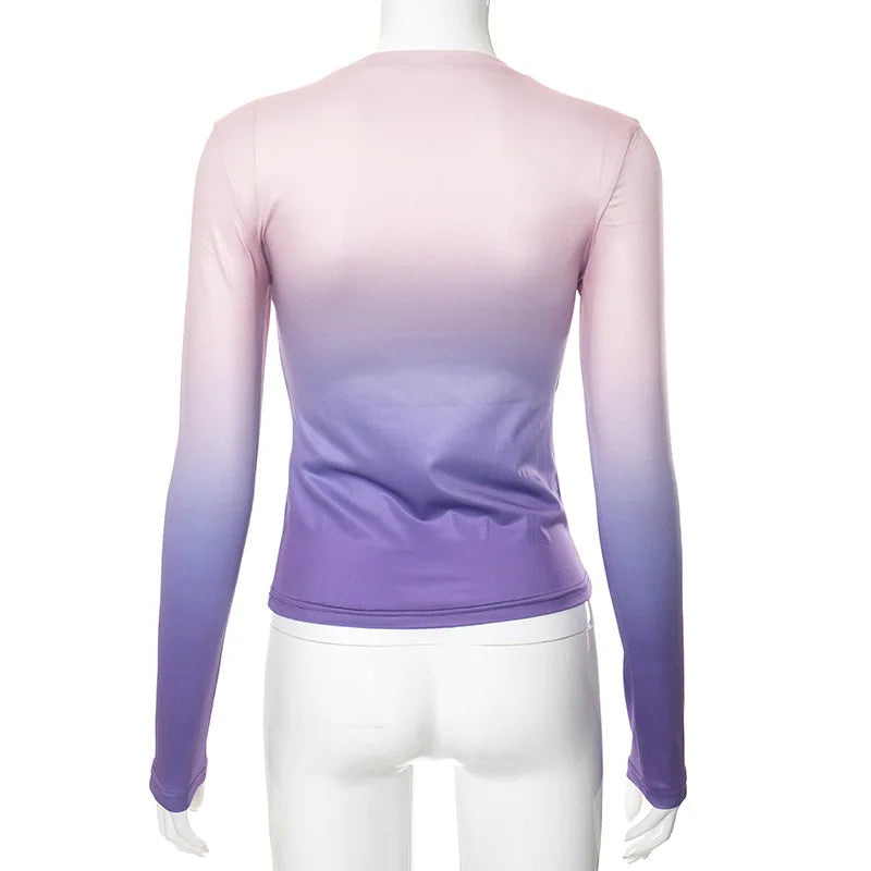 חולצת סתיו דקה שרוולים ארוכים בעיצוב אומברה צבעים - סייאנה