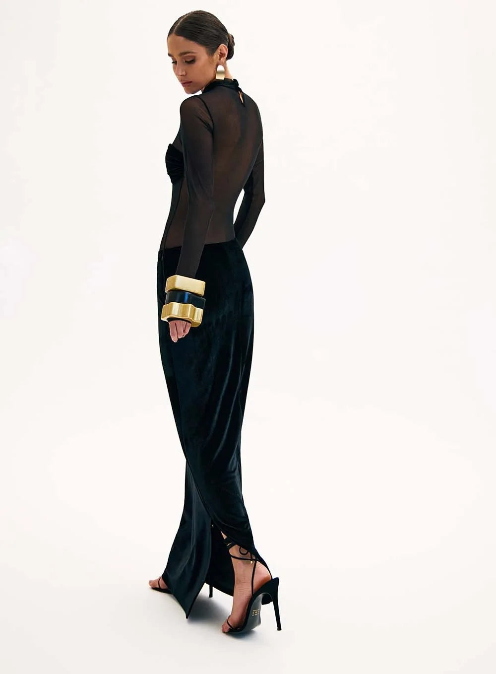 שמלת מקסי קטיפה בעיצוב רשת - ג'ואן