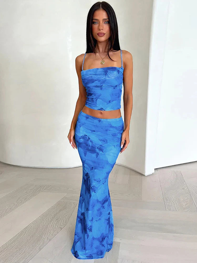 סט שני חלקים חצאית וטופ גופיה בהדפס טאי דאי - רוקסן