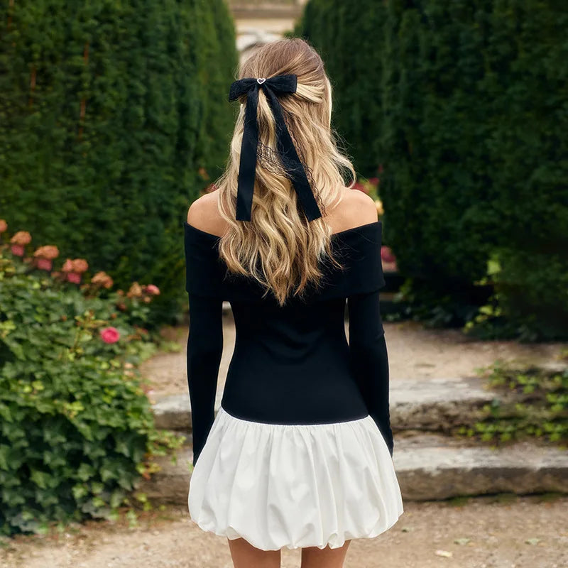 שמלת מיני בלון מונוכרום כתפיים חשופות - ליס