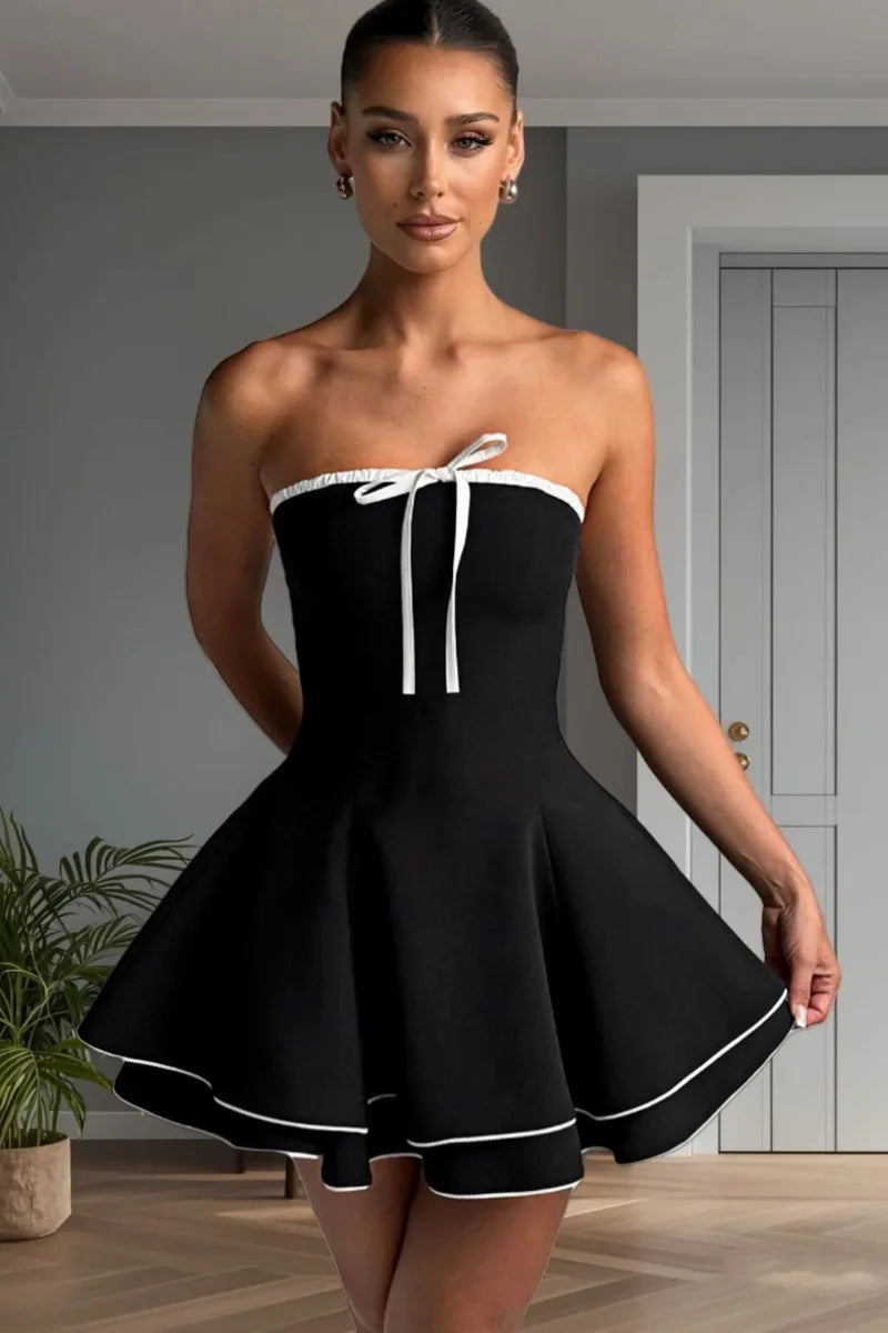 שמלת מיני סטרפלס מלמלה בגזרת A - Jolie